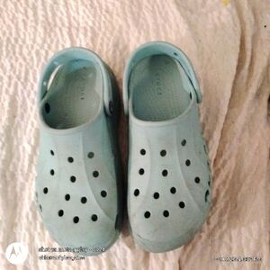 EUC Crocs women's slides aqua blue size 8